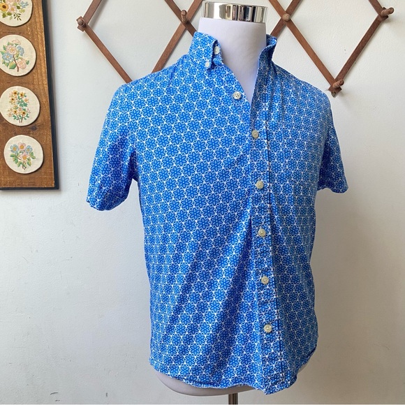 Vintage Kennington California Blue Flower Power Button Down Shirt Small - Picture 7 of 11